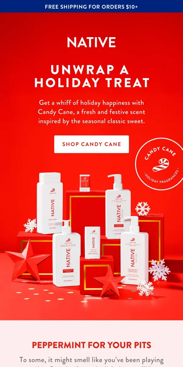 Email from Native Deodorant. Take a stroll down Candy Cane lane