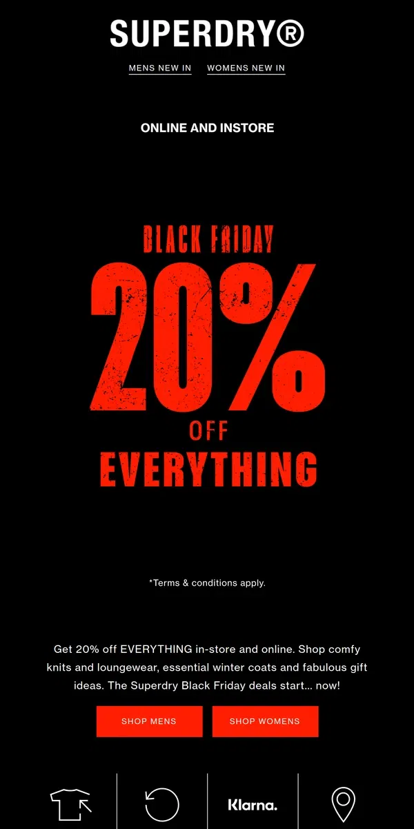 Email from Superdry. 🚨 Get 20% Off Everything Today 🚨