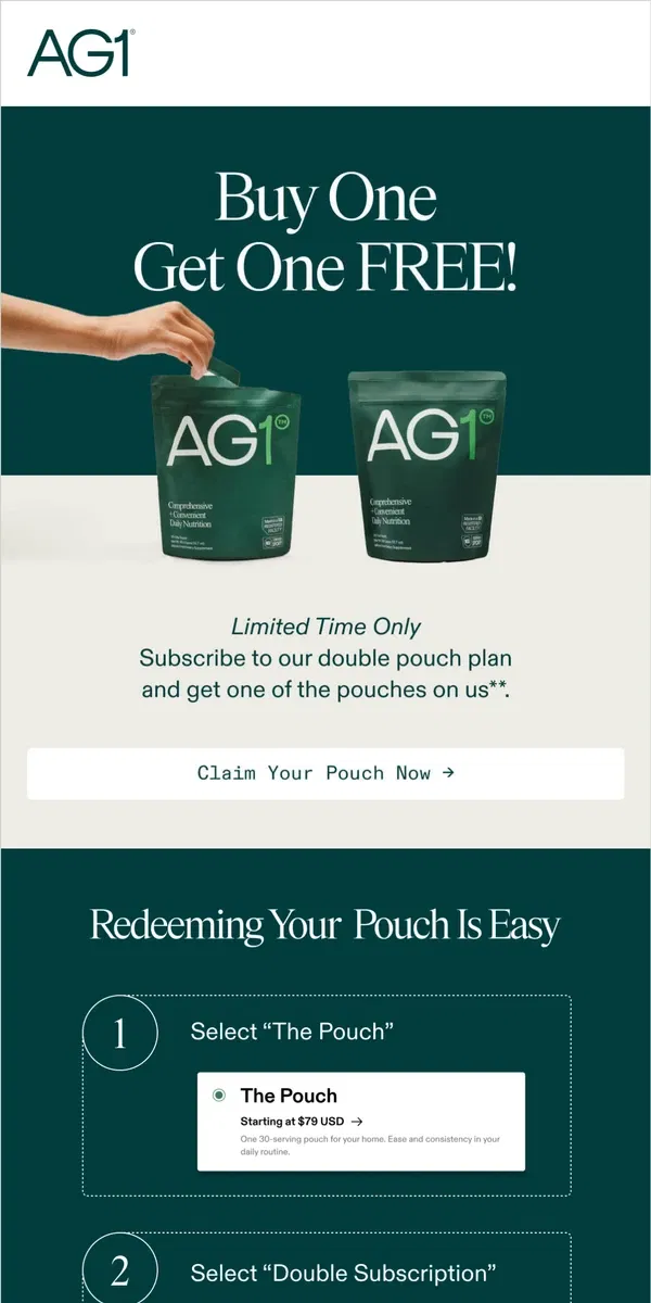 Email from AG1 by Athletic Greens. Valentine's Day Special Offer