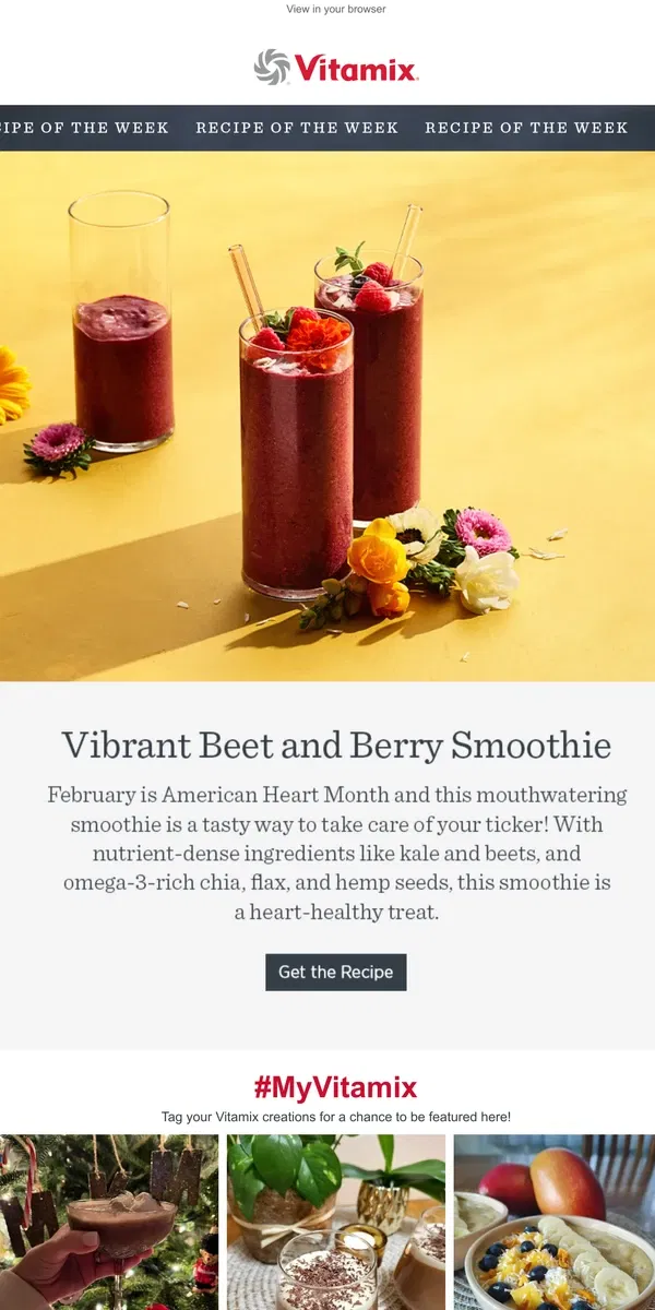 Email from Vitamix. Recipe of the Week: Vibrant Beet and Berry Smoothie