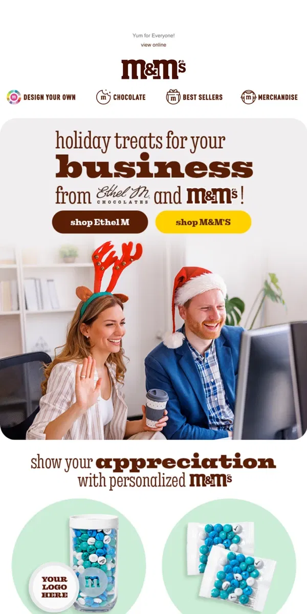 Email from M&M's. All Your Holiday Business Gifts in One Place!