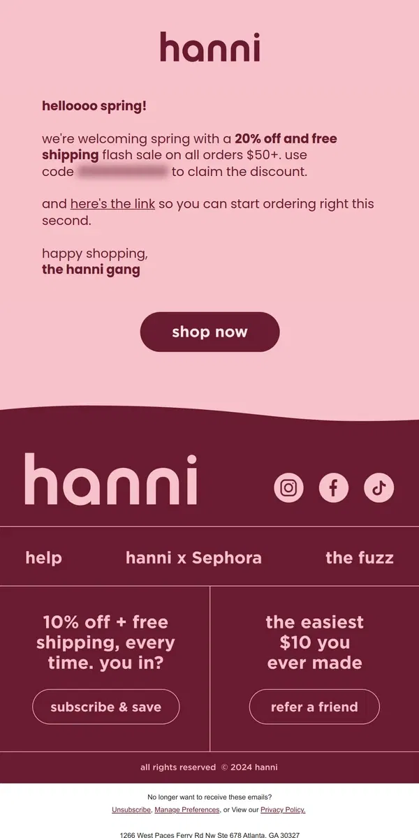 Email from hanni. spring flash sale 🌸