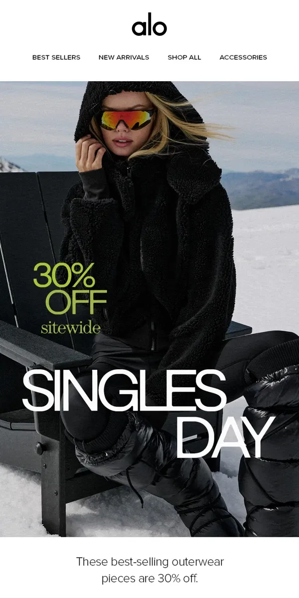 Email from Alo Yoga. 30% OFF JACKETS