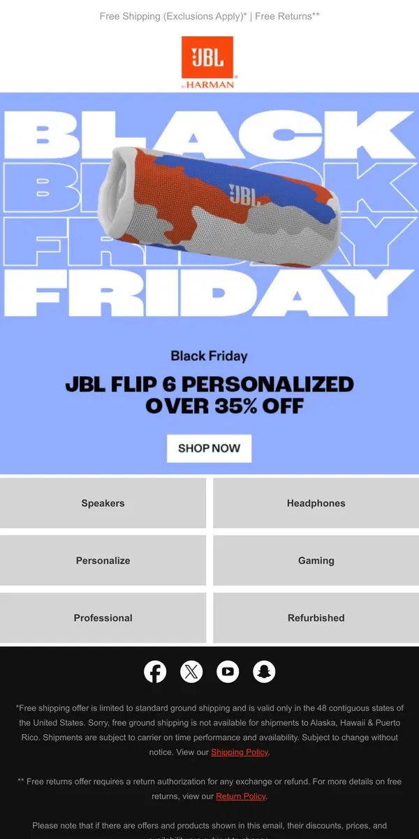 Email from JBL. ⏰ Don’t Miss Out! Black Friday Early Access Deals Up to 60% Off!