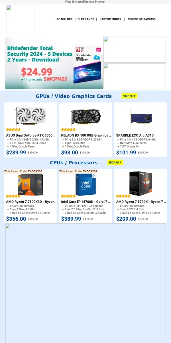 Email from Newegg. $1159.99 Gaming Desktop Intel Core i5! $649.99 IdeaPad Laptop Intel i7!