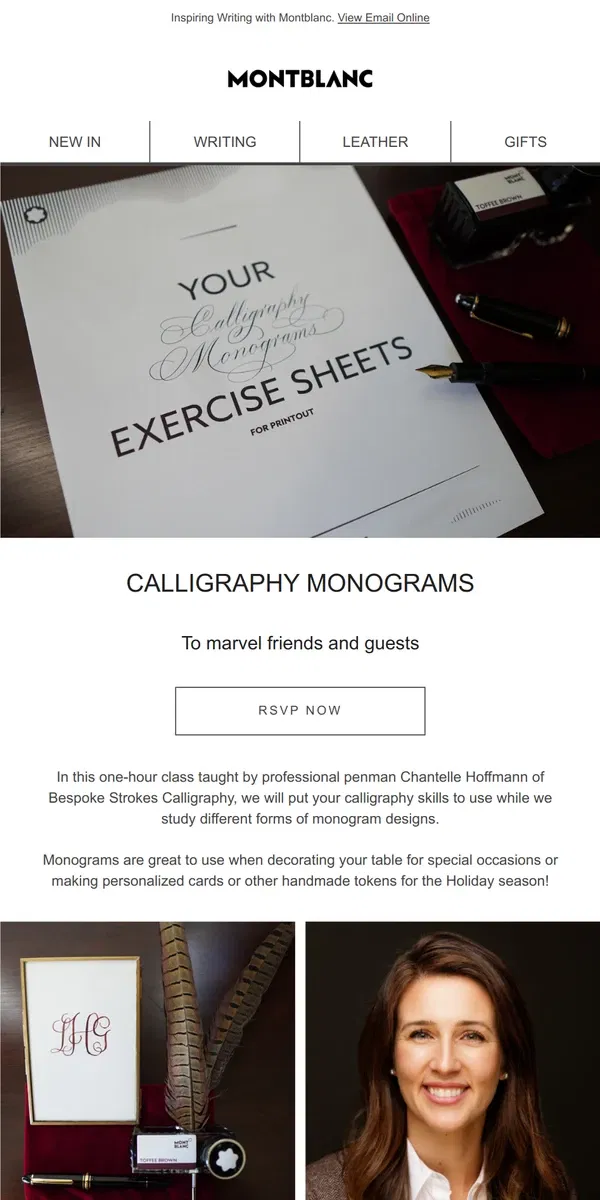 Email from Montblanc. You're invited to an exclusive calligraphy class!