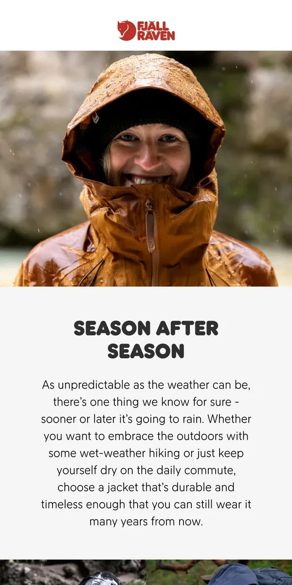 Email from Fjällräven. Wet-weather ready