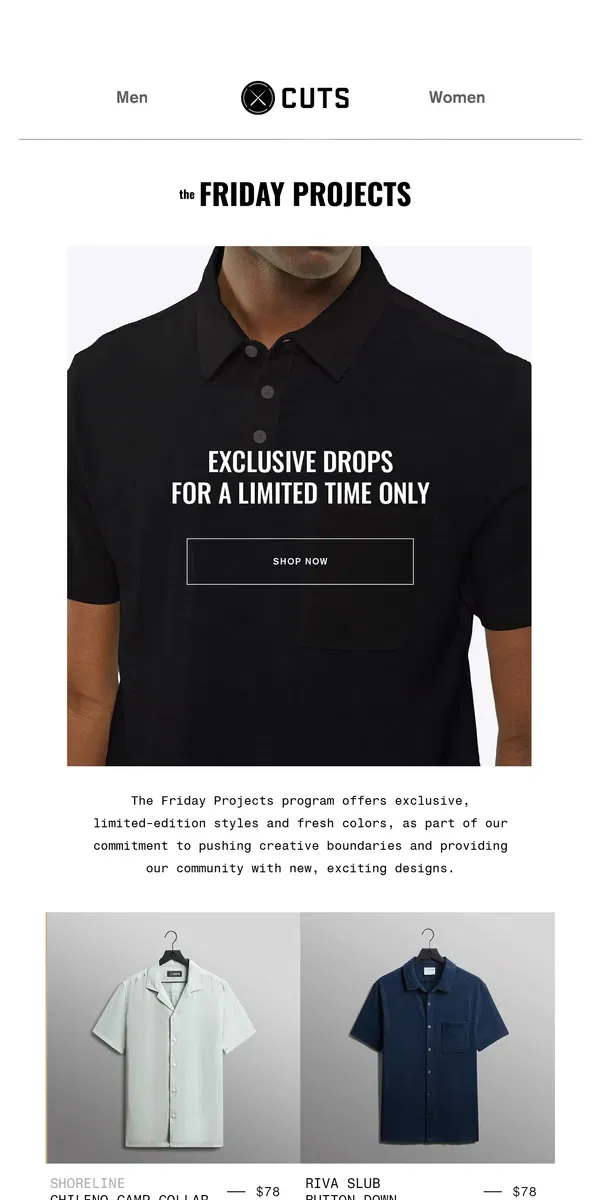 Email from Cuts. EXCLUSIVE DROP: Shop For A Limited Time Only