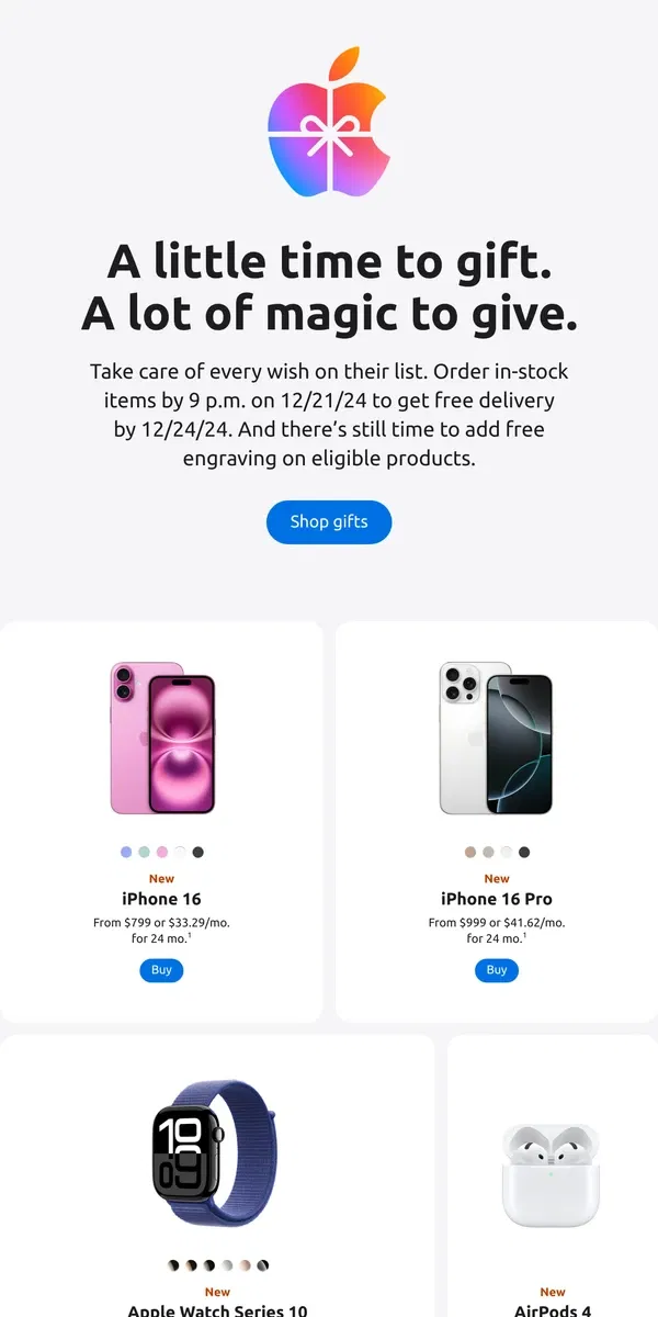 Email from Apple. ⏳ There’s still time to shop for the holidays at Apple.