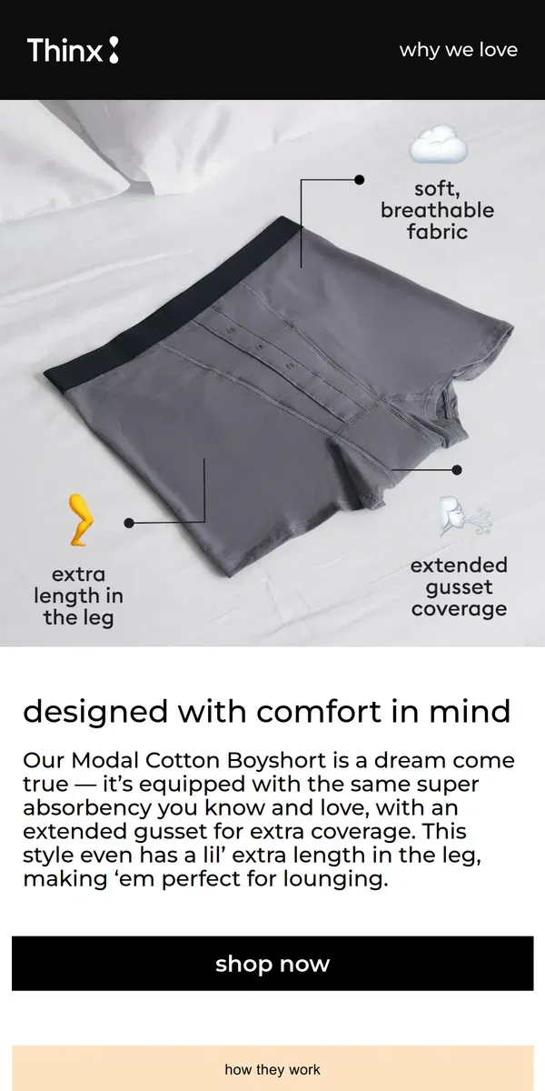 Email from Thinx. Be lounge-ready in these 🛋️