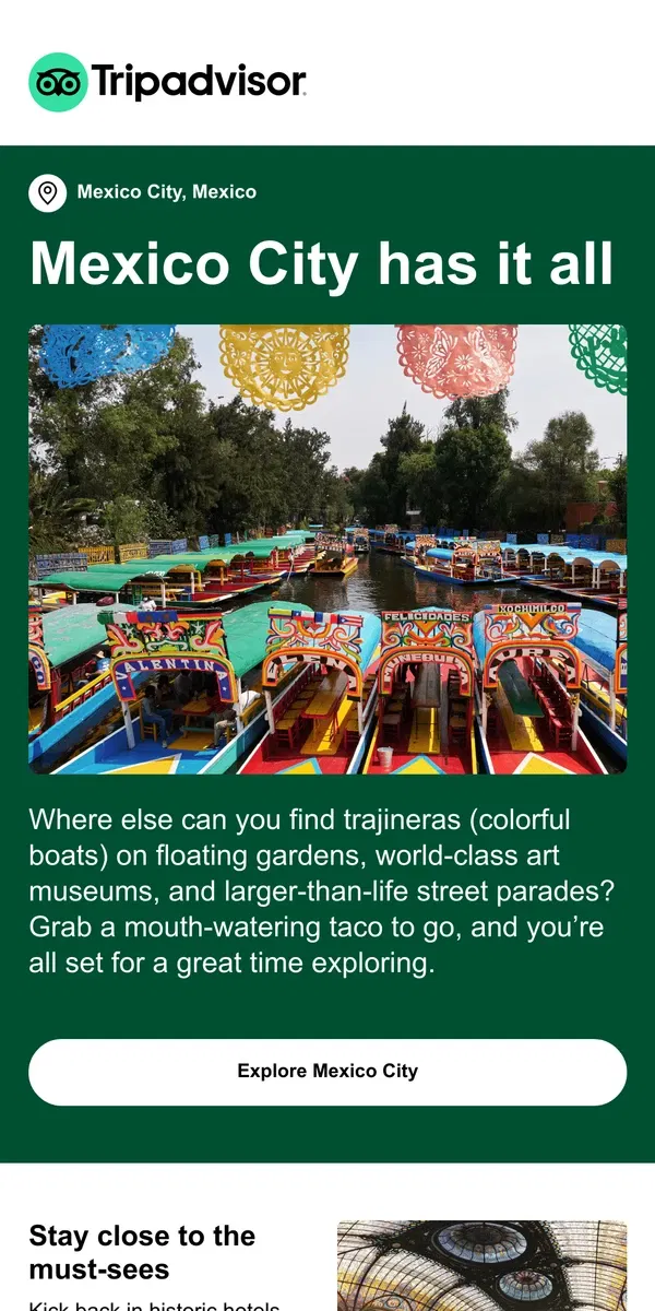 Email from Tripadvisor. Your next getaway: Mexico City