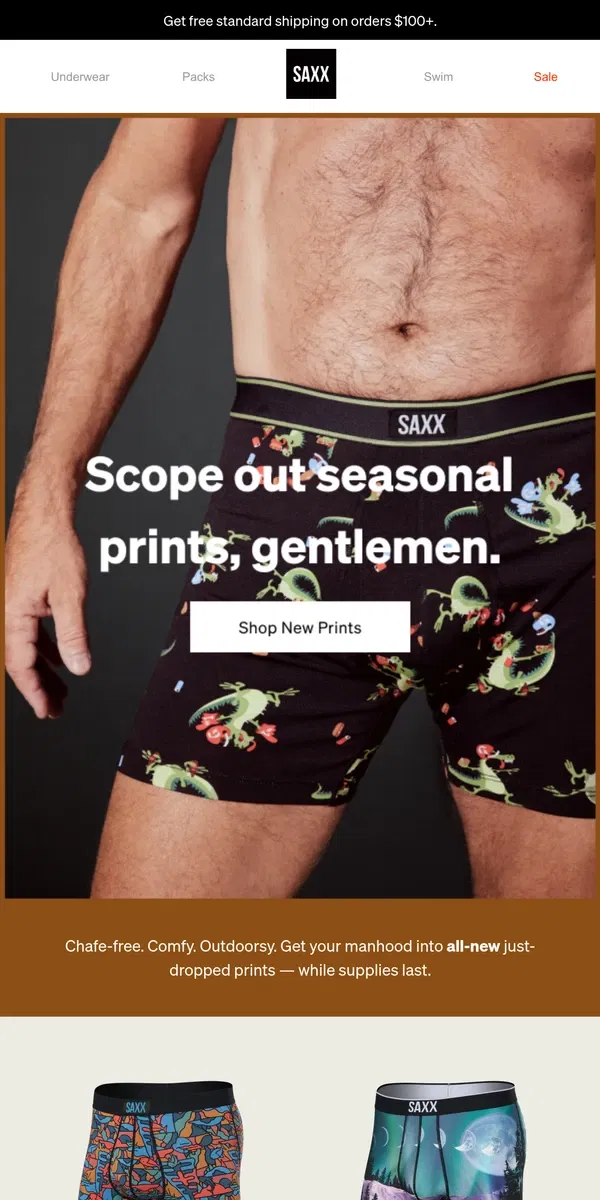 Email from SAXX Underwear. New season, new prints