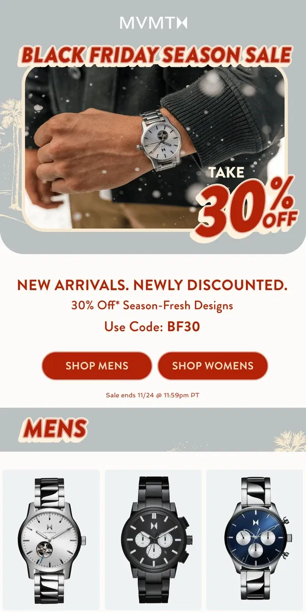 Email from MVMT. New Styles, Now On Sale?!