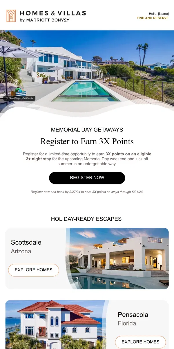 Email from Marriott Bonvoy. Earn 3X points this Memorial Day