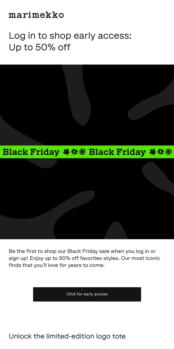 Email from Marimekko. EARLY ACCESS to our Black Friday sale! 💥