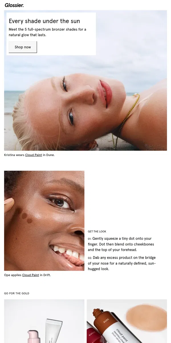 Email from Glossier. Solar power