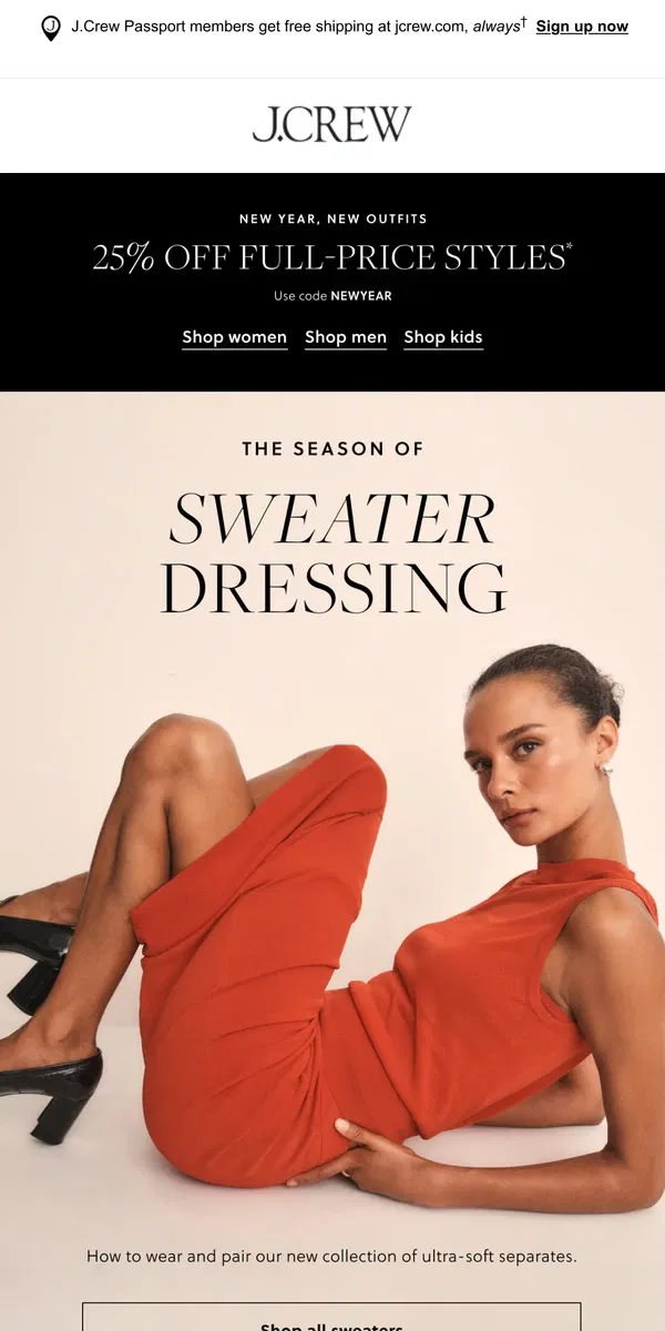 Email from J.Crew. The season of sweater dressing