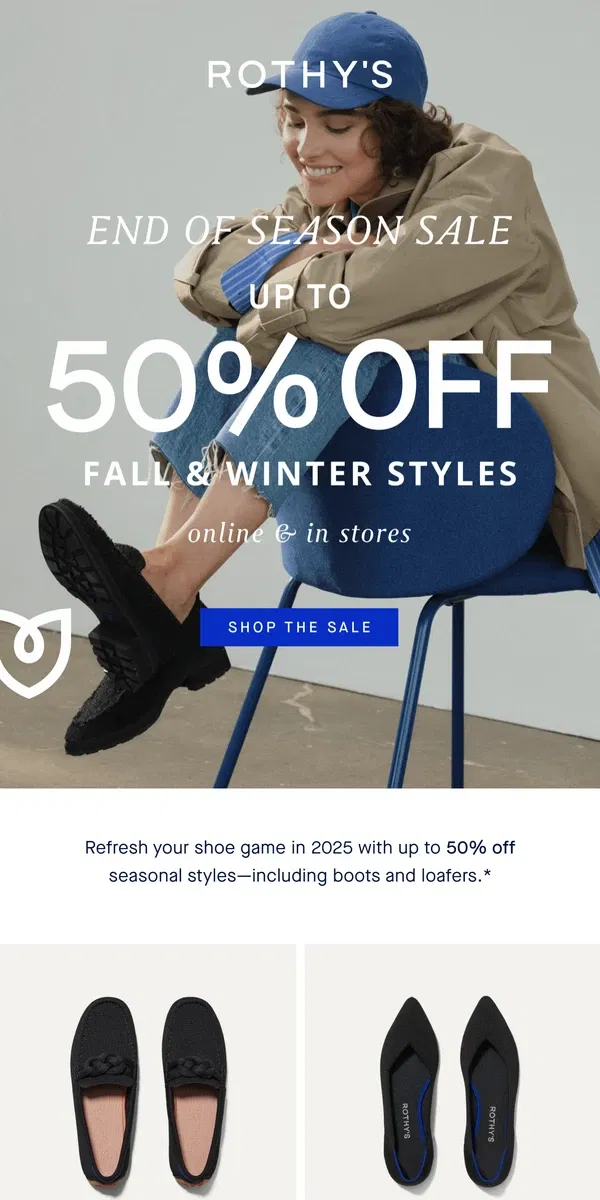 Email from Rothy's. Boots AND loafers up to 50% OFF?!