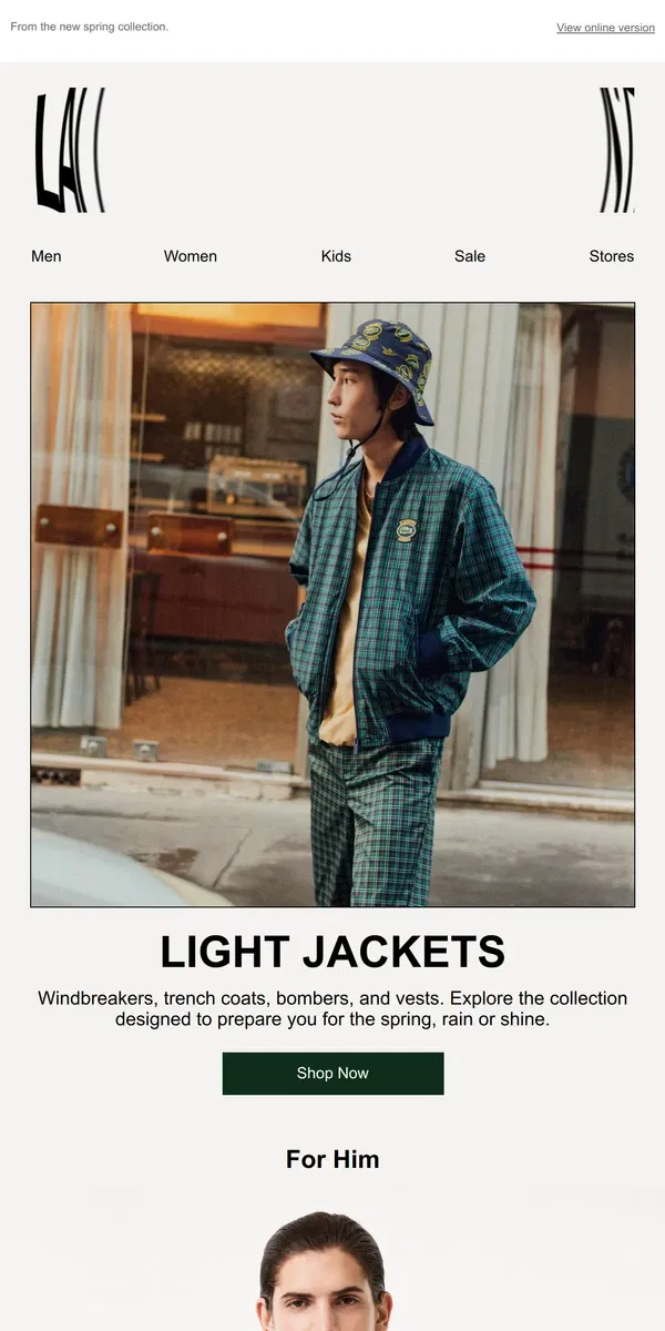 Email from Lacoste. Explore Light Jackets and Coats