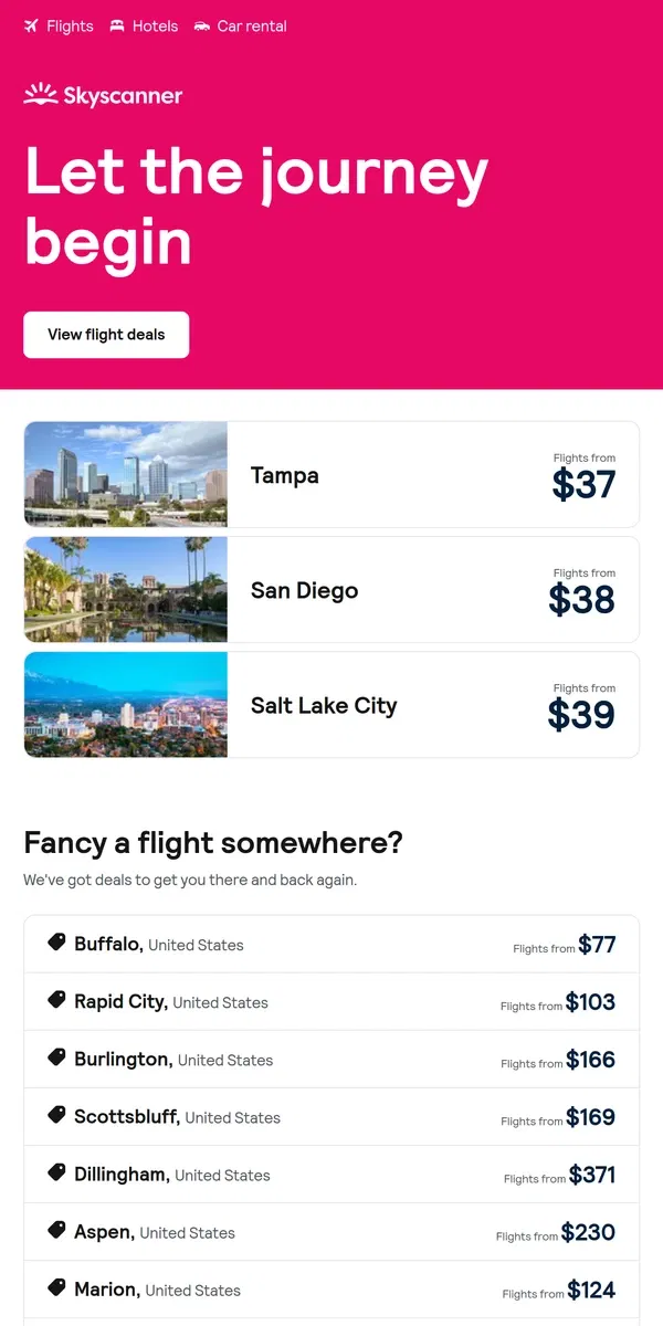 Email from Skyscanner. Tampa from $37 and more ✈️