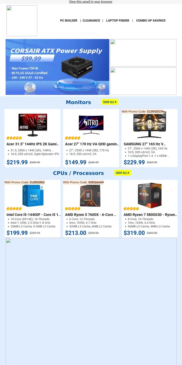 Email from Newegg. $63.99 1TB SSD NVMe! $569.00 AMD Ryzen 7 5700G!