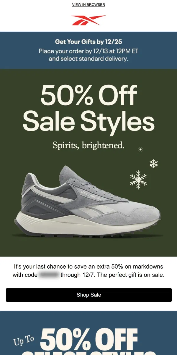 Email from Reebok. 🗣️ Last call for sale on sale