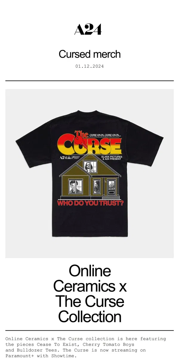 Email from A24. Cursed merch 🍅