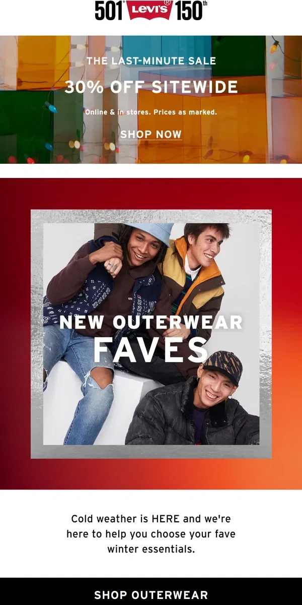 Email from Levi's. NEW: winter outerwear