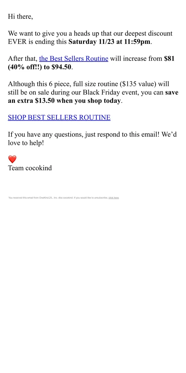 Email from cocokind. our deepest discount EVER ends soon!