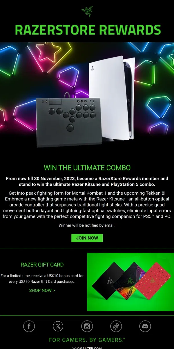 Email from Razer. Stand to Win a Razer Kitsune & PlayStation 5