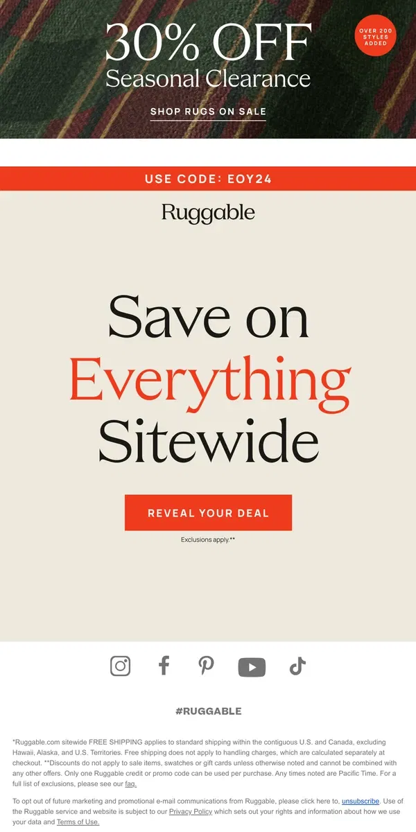 Email from Ruggable. Sitewide sale happening NOW