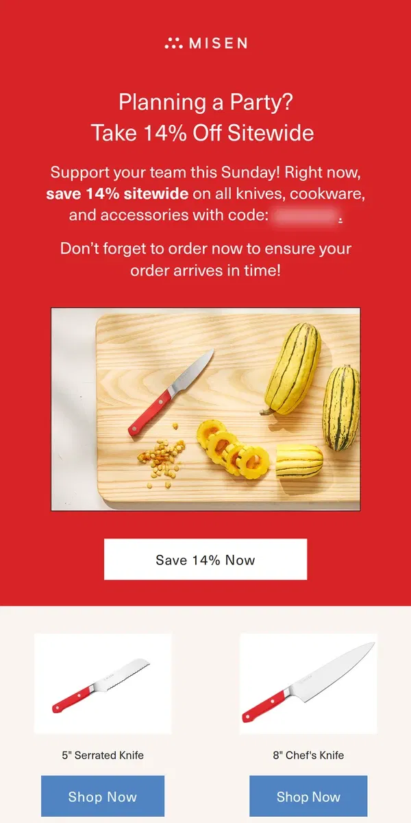 Email from Misen. Take 14% Off For The Big Game