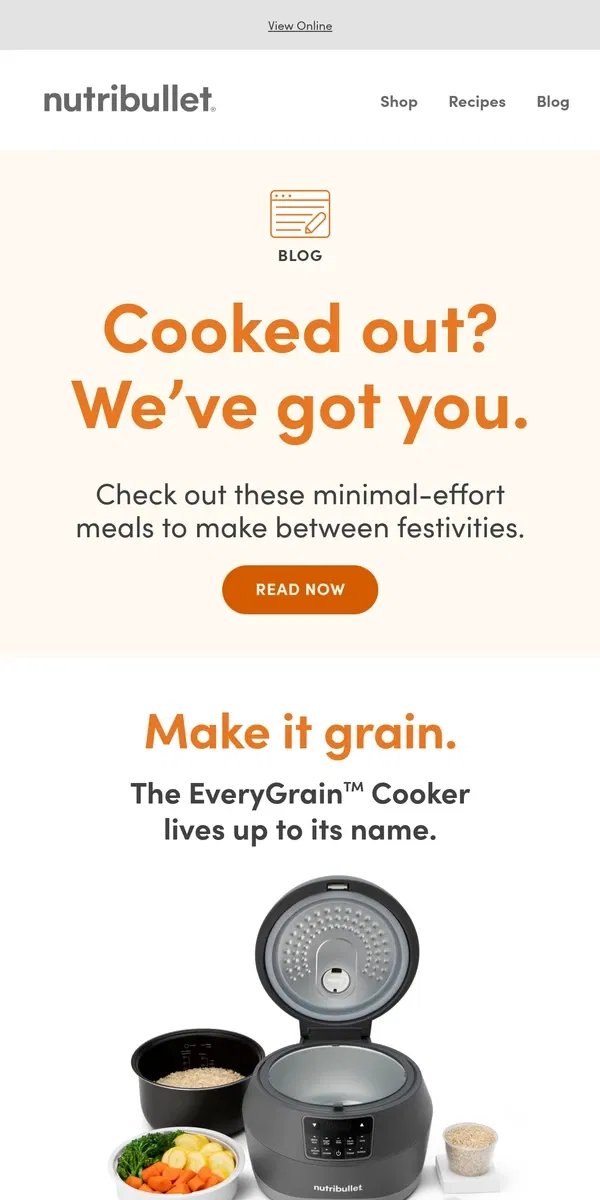 Email from nutribullet. What to cook when you don’t want to cook.