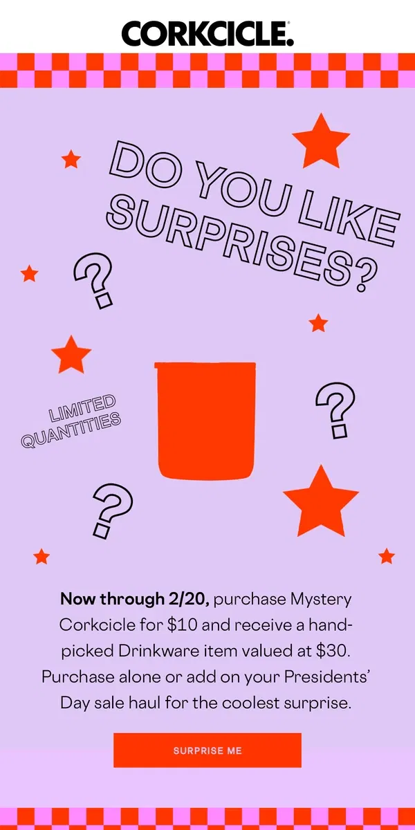 Email from CORKCICLE. $10 Mystery Corkcicle 🔮