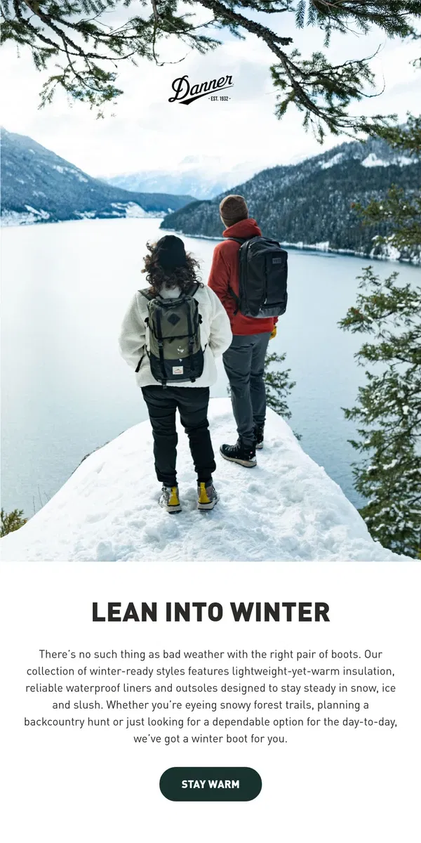 Email from Danner. Built for Winter Adventures