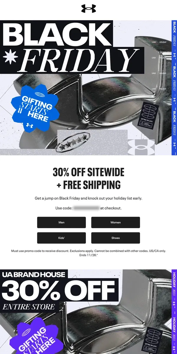 Email from Under Armour. 30% off sitewide + free shipping