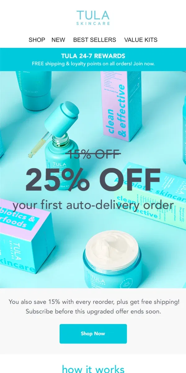 Email from TULA Skincare. 🚨Upgraded auto-delivery discount 🚨