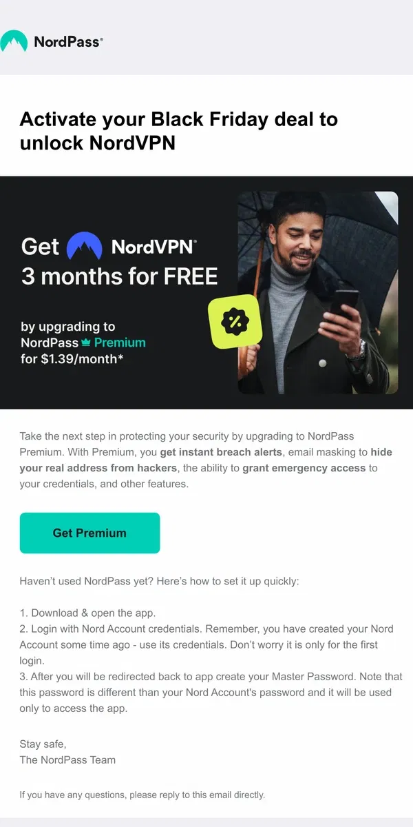 Email from NordVPN. Activate your Black Friday deal