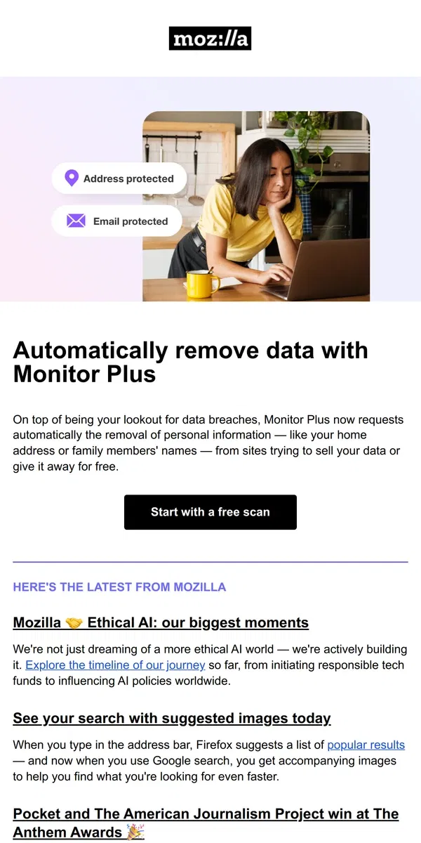 Email from Mozilla. Take back your privacy with Monitor Plus