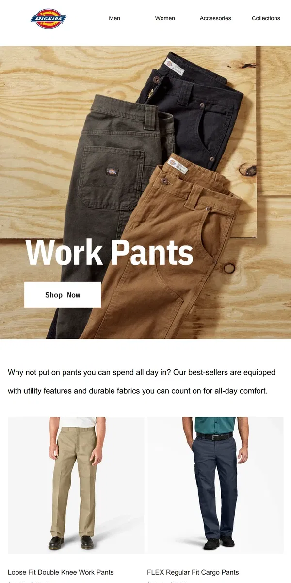 Email from Dickies. Best-selling Work Pants