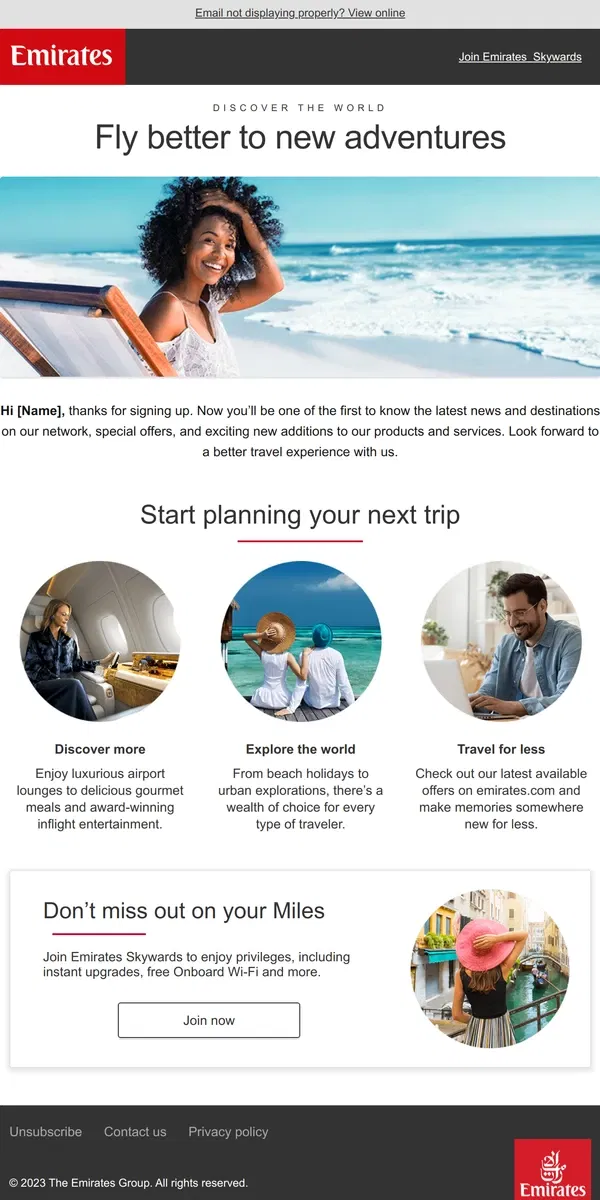 Email from Emirates. [Name], thanks for signing up