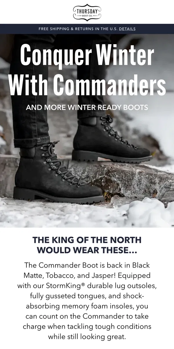 Email from Thursday Boot Company. Command The Snow Days!