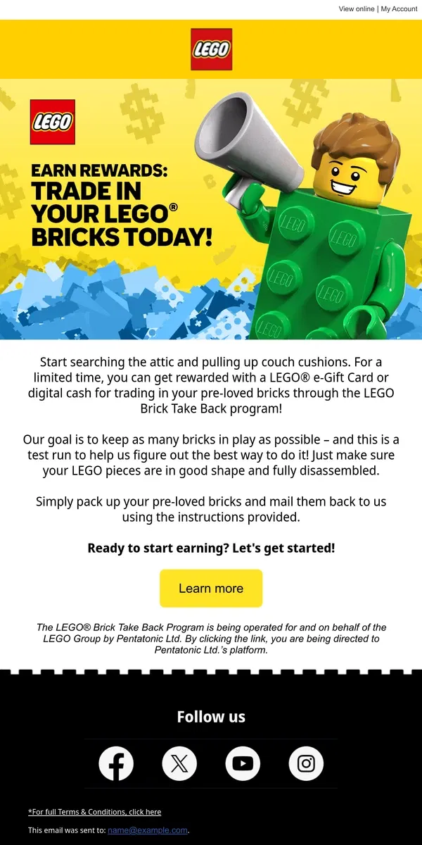 Email from Lego. Earn Rewards: Trade in your LEGO® bricks today!