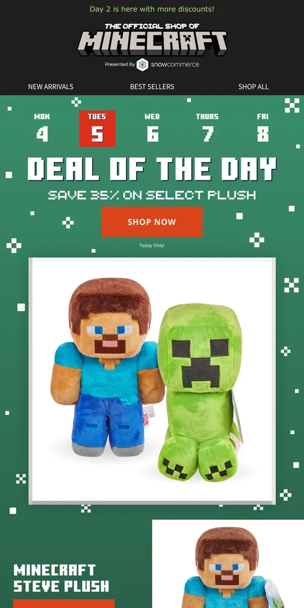 Email from Minecraft. 35% Off Plush Toys: Deal of the Day Continues!