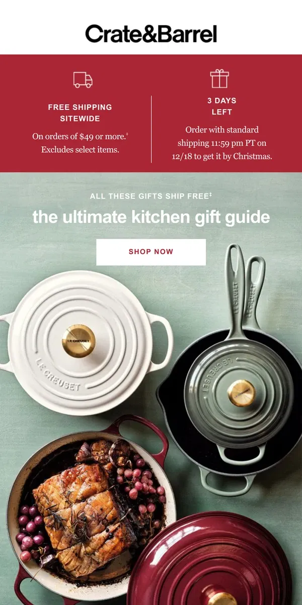 Email from Crate & Barrel. Get our bestselling kitchen gifts with SITEWIDE free shipping!