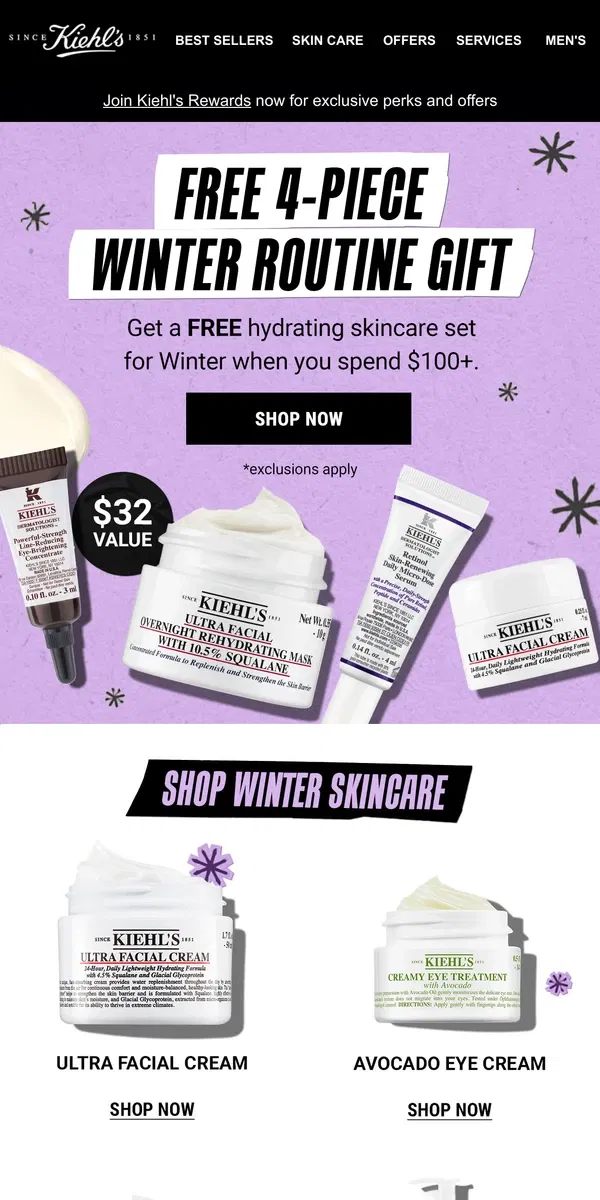 Email from Kiehl's. Don't Forget Your FREE 4-Piece Gift 🎁