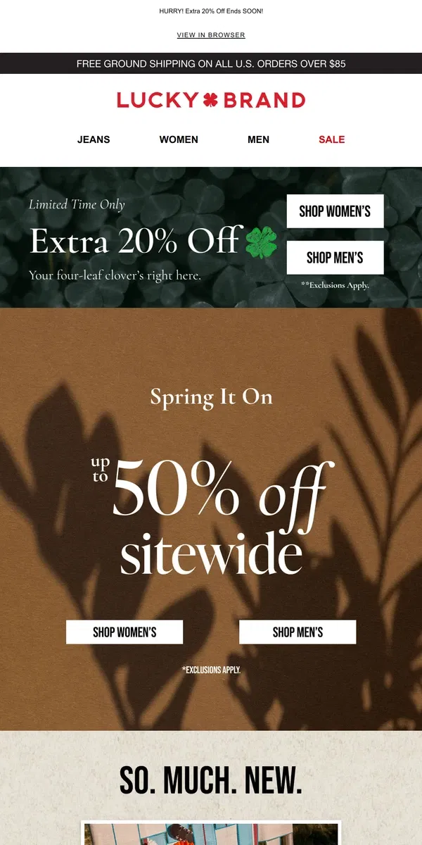 Email from Lucky Brand. Don’t Miss This! Up To 50% Off SITEWIDE