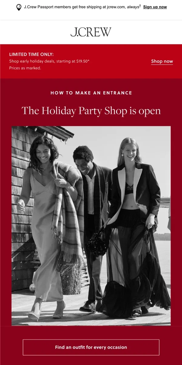 Email from J.Crew. The Holiday Party Shop is open