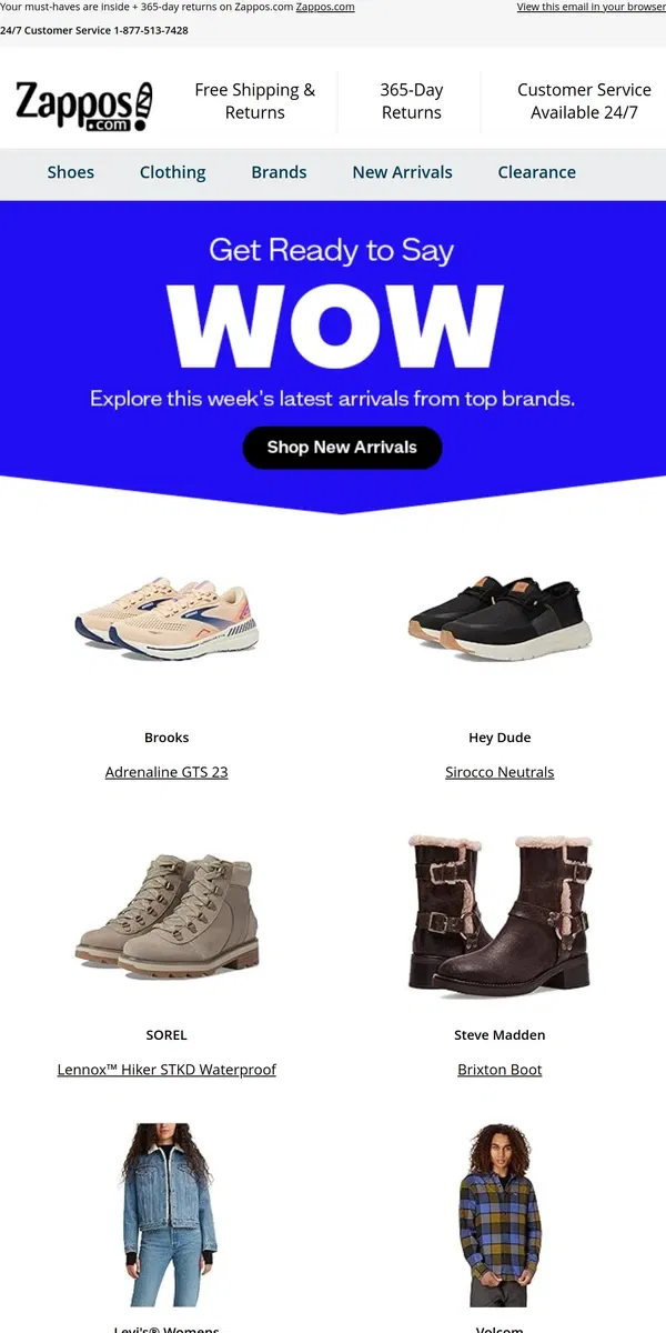 Email from Zappos. The Weekly WOW: Brooks, SOREL, Hey Dude, and more!