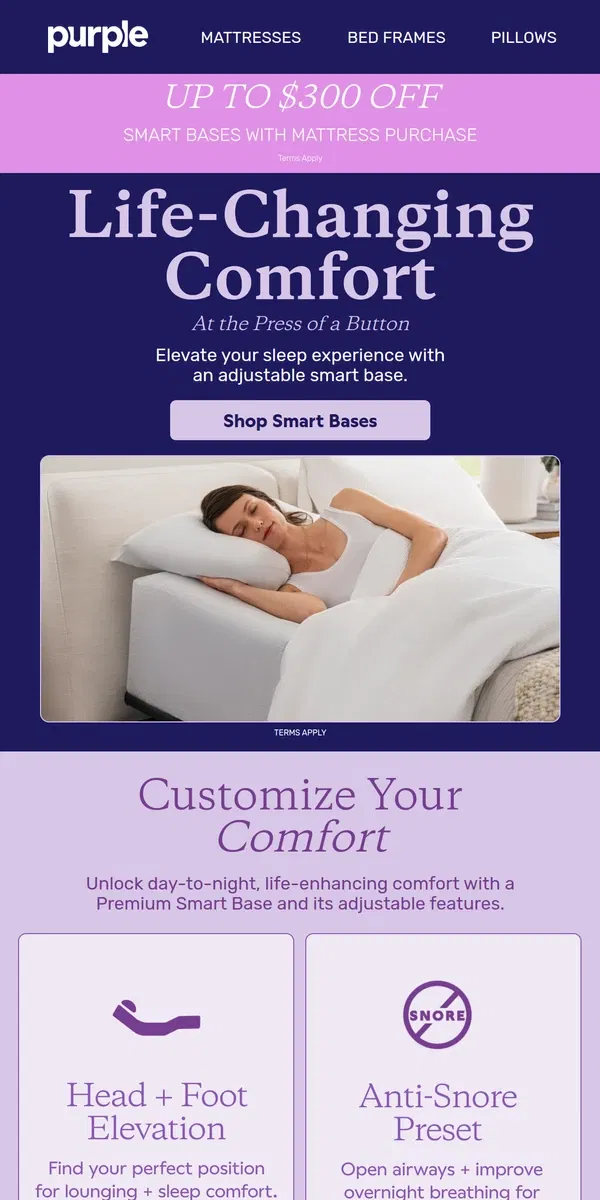 Email from Purple. Meet fully custom sleep comfort.